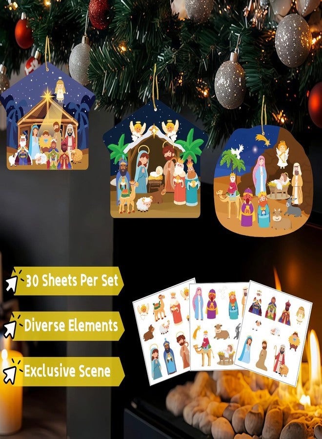 ٣٠ مجموعة من ملصقات ميلاد السيد المسيح لليلة الميلاد، مناسبة للحفلات الدينية، شجرة عيد الميلاد، أنشطة دينية للأطفال، مستلزمات حفلات ميلاد السيد المسيح، مع مجسم من الورق المقوى وحبل. - Image 5